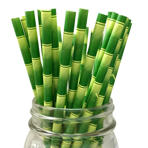 Green Bamboo Pattern 25pc Paper Straws.