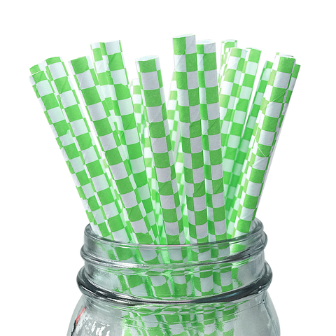 Green Checkered 25pc Paper Straws.