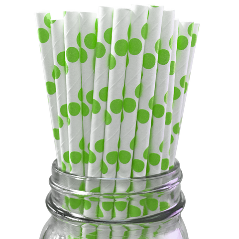 Green Polka Dot 25pc Paper Straws.