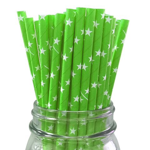 Green with White Stars 25pc Paper Straws.
