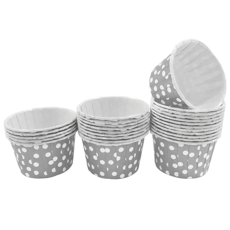 Grey with White Polka Dot 10pc Mini Paper Cups