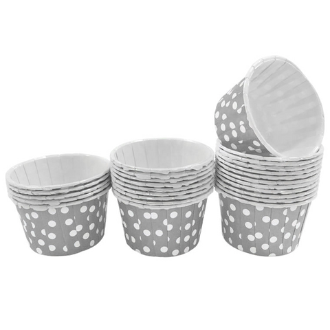 Grey with White Polka Dot 10pc Mini Paper Cups.