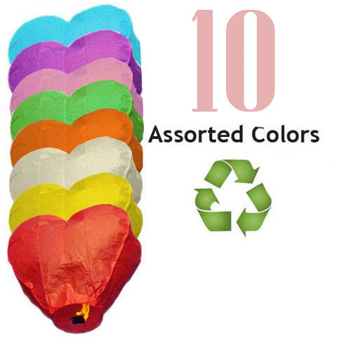 10 Assorted Color ECO Heart Sky Lanterns.