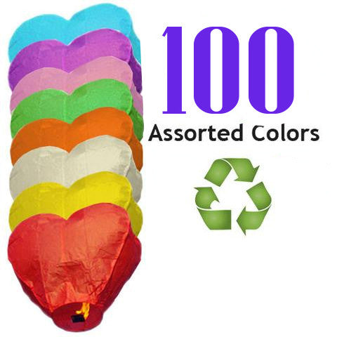 100 Assorted Color ECO Heart Sky Lanterns.