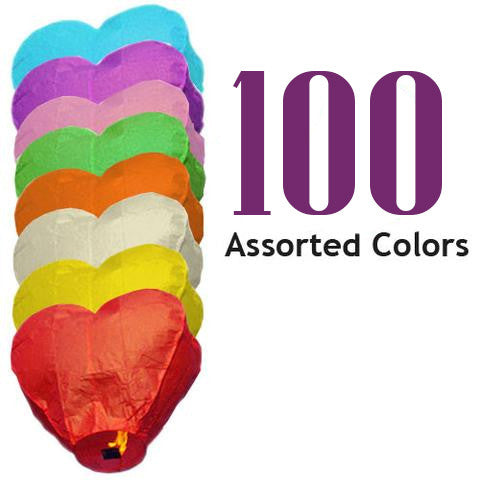 100 Assorted Color Heart Sky Lanterns.