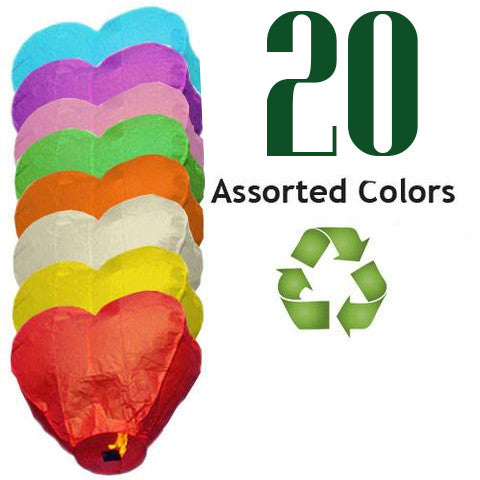 20 Assorted Color ECO Heart Sky Lanterns.