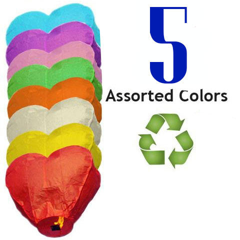 5 Assorted Color ECO Heart Sky Lanterns.