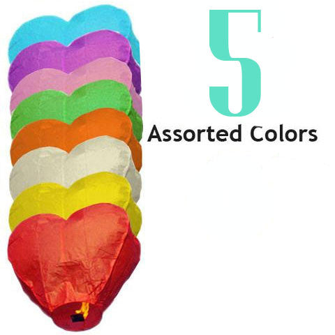 5 Assorted Color Heart Sky Lanterns.