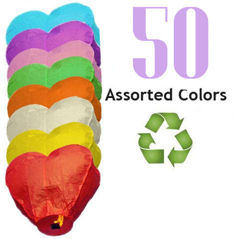 50 Assorted Color ECO Heart Sky Lanterns.