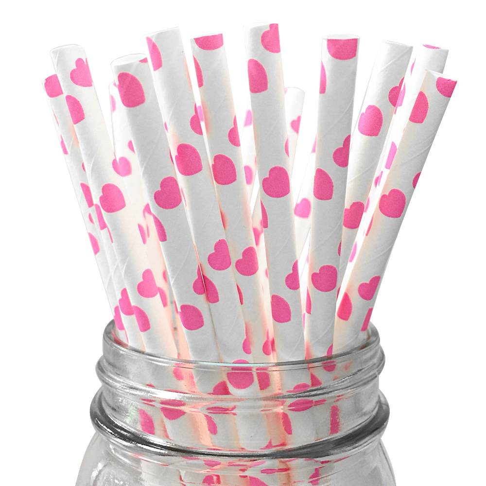 Hot Pink Hearts 25pc Paper Straws