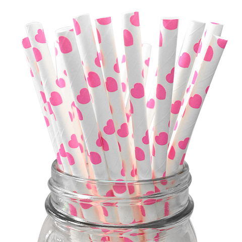 Hot Pink Hearts 25pc Paper Straws.
