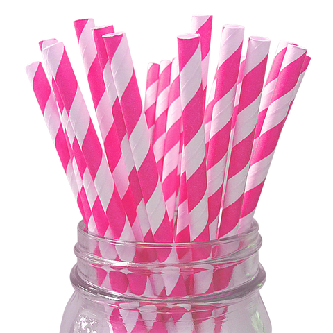 Hot Pink Striped 25pc Paper Straws.