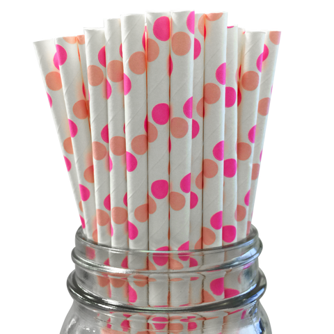 Hot Pink and Light Pink Polka Dot 25pc Paper Straws.