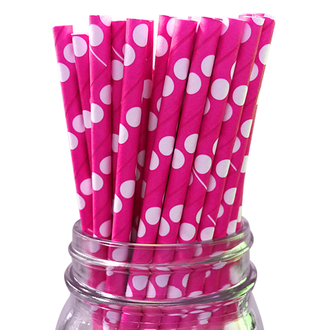 Hot Pink with White Polka Dot 25pc Paper Straws.