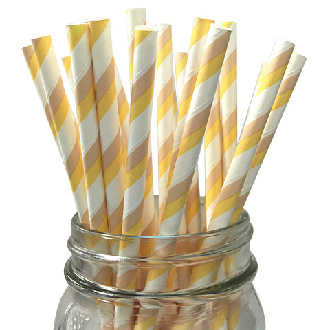 Ivory and Taupe Striped 25pc Paper Straws.
