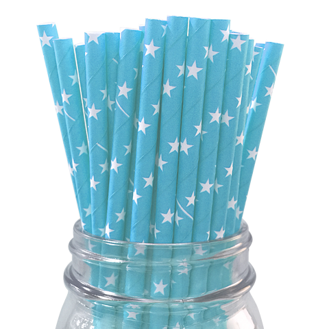 Light Blue with White Stars 25pc Paper Straws.