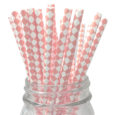 Light Pink Harlequin Diamond 25pc Paper Straws.