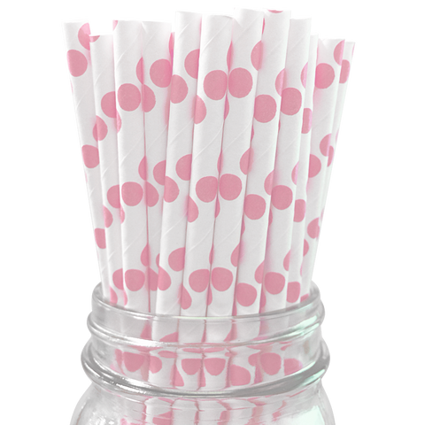 Light Pink Polka Dot 25pc Paper Straws.