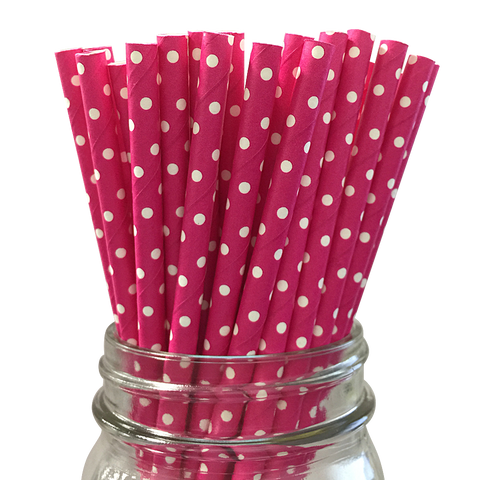 Mini Hot Pink with White Polka Dot 25pc Paper Straws.