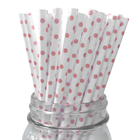 Mini Light Pink Polka Dot 25pc Paper Straws.