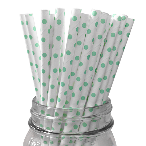 Mini Mint Polka Dot 25pc Paper Straws.