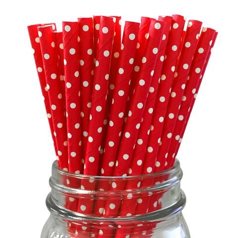 Mini Red with White Polka Dot 25pc Paper Straws.