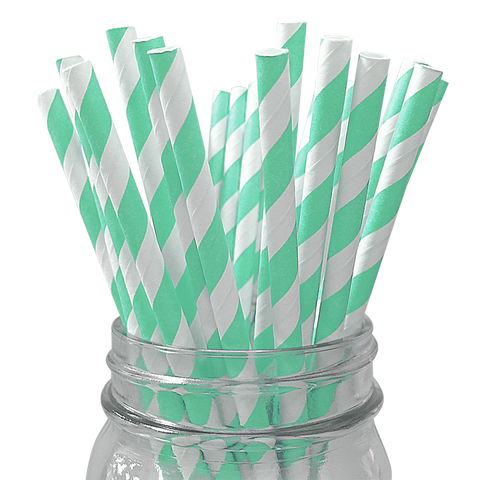 Mint Striped 25pc Paper Straws.