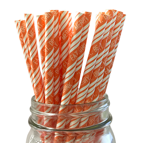 Orange Eat Drink and Be Merry 25pc Paper Straws.