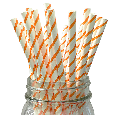 Orange Skinny Striped 25pc Paper Straws.