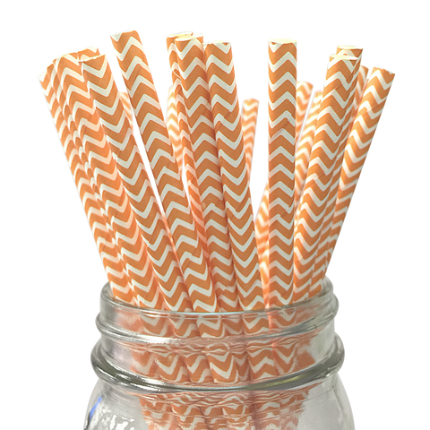 Peach Chevron Striped 25pc Paper Straws.