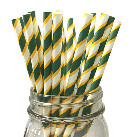 Pine Green and Yellow Striped 25pc Paper Straws.