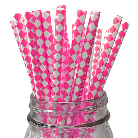 Pink Harlequin Diamond 25pc Paper Straws.