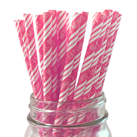 Pink Eat Drink and Be Merry 25pc Paper Straws.