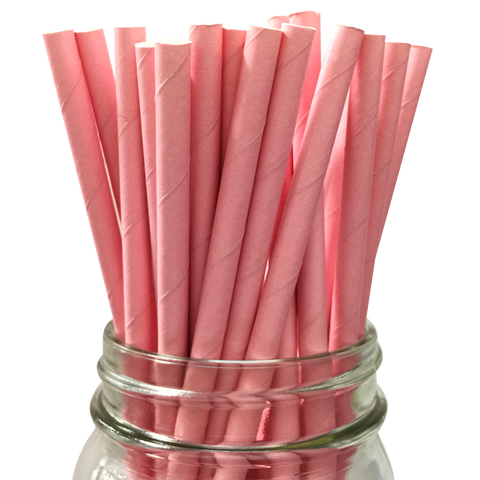 Pink Solid 25pc Paper Straws.