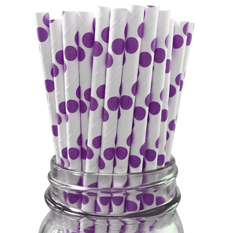 Purple Polka Dot 25pc Paper Straws.