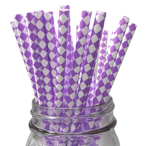 Purple Harlequin Diamond 25pc Paper Straws.