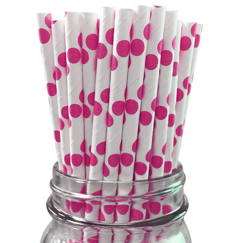 Raspberry Polka Dot 25pc Paper Straws.
