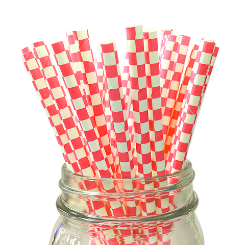 Red Checkered 25pc Paper Straws.