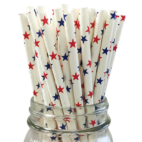 Red and Blue Stars 25pc Paper Straws.
