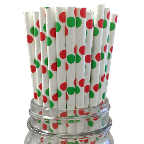 Red and Green Polka Dot 25pc Paper Straws.