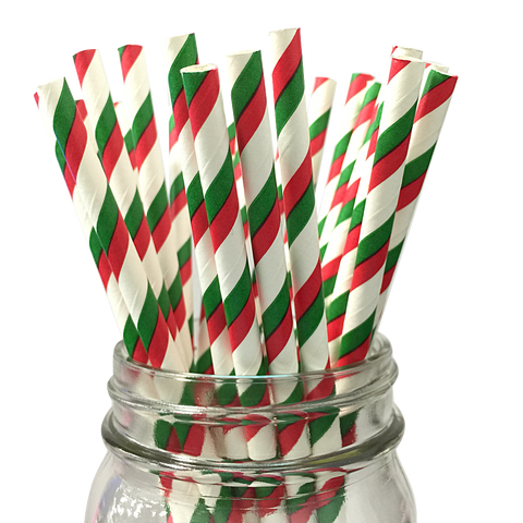 Red and Green Striped 25pc Paper Straws.