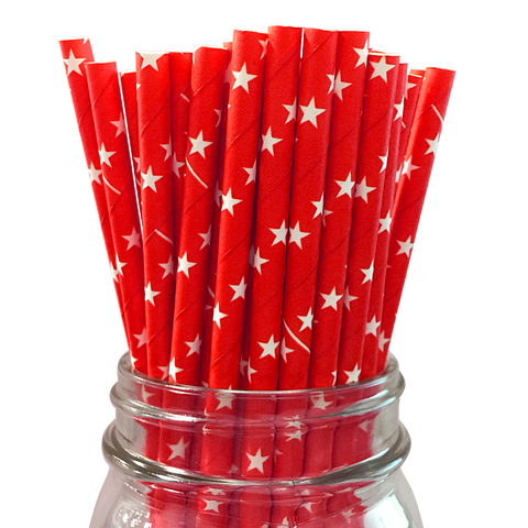 Red with White Stars 25pc Paper Straws.