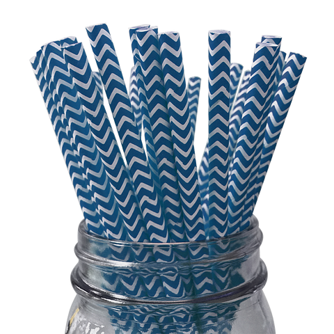 Royal Blue Chevron Striped 25pc Paper Straws.