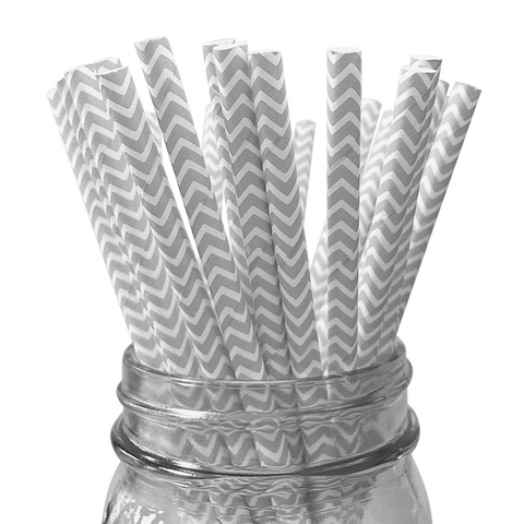 Silver Chevron Striped 25pc Paper Straws.
