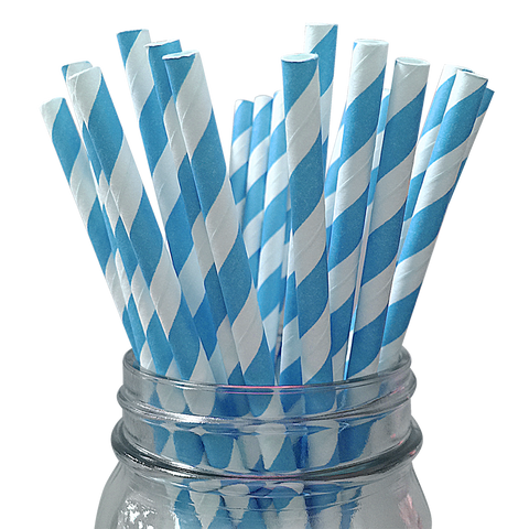 Sky Blue Striped 25pc Paper Straws.