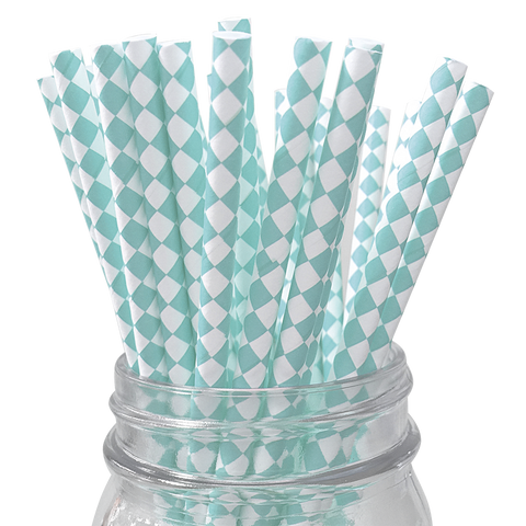 Teal Harlequin Diamond 25pc Paper Straws.