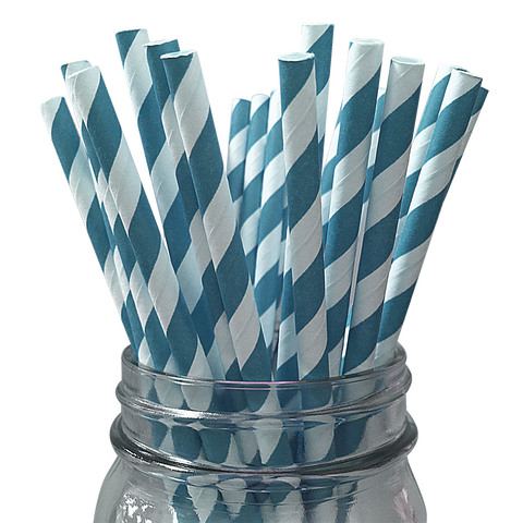 Teal Striped 25pc Paper Straws.