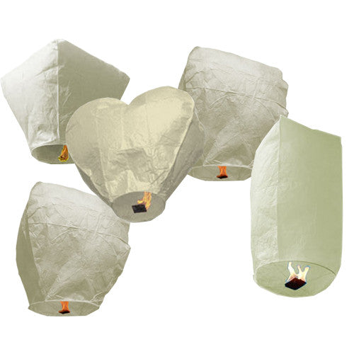 5 White Assorted Shapes Sky Lanterns
