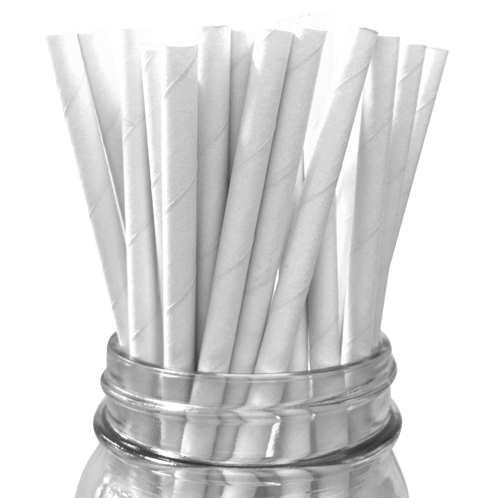White Solid 25pc Paper Straws