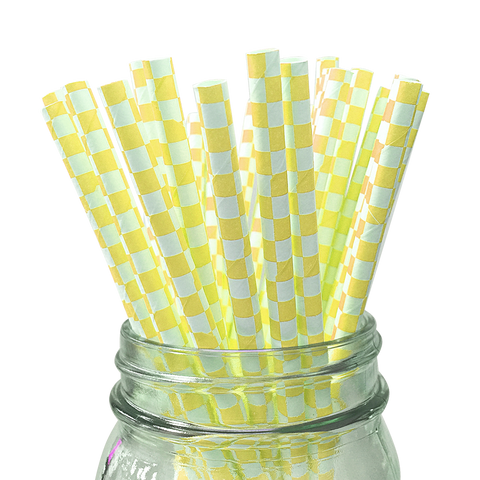 Yellow Checkered 25pc Paper Straws.
